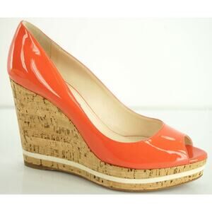 Prada Pink Patent Platform Wedge Heel Espadrille Peep Pumps